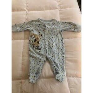 First Moments Baby Boy's 0-3 Months Light  Blue Footed Sleeper Pajamas Dog Print